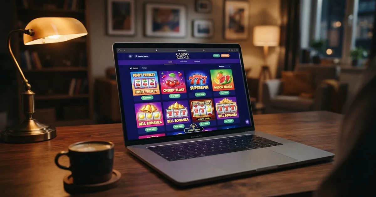 De spellenlobby van een online casino met klassieke Amatic-fruitslots op het scherm
