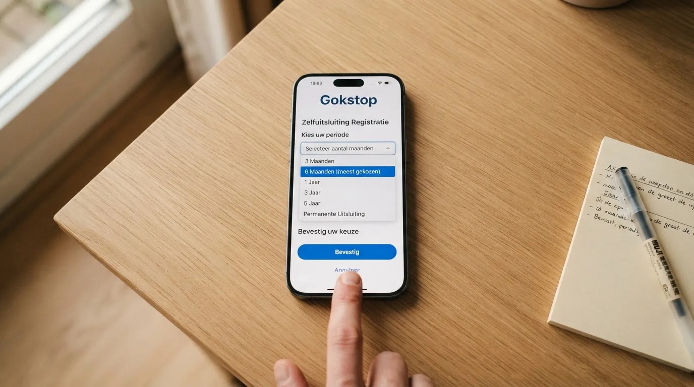 Aanmeldscherm van cruksregister.nl met een formulier voor zelfuitsluiting en de termijnkeuze