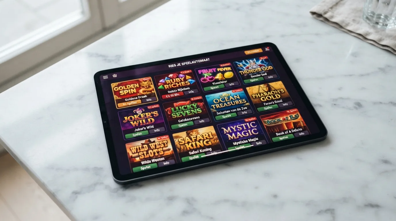 Een selectie van gokkasttegels of -iconen van populaire hoog-RTP-slots zoals Book of 99, Blood Suckers en Mega Joker.