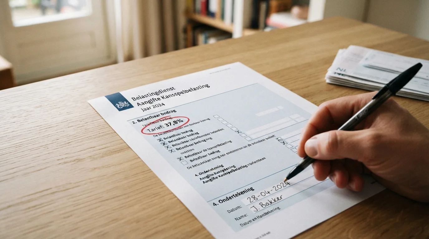 Aangifteformulier met het kopje kansspelbelasting en het percentage 37,8%