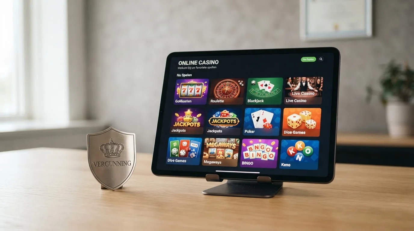Een overzichtelijke rij van tien Ksa-keurmerken naast de logo's van de besproken online casino's, met een vergelijkingstabel op de voorgrond.