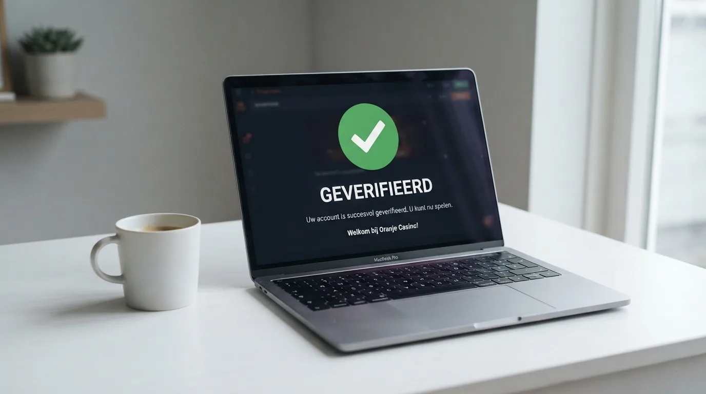 Het logo van de Kansspelautoriteit op een beeldscherm, met op de achtergrond een casino-registratiepagina