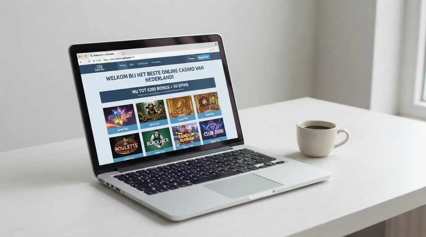 Een laptop met daarop de website van een vergund bingocasino en een slotje in de adresbalk