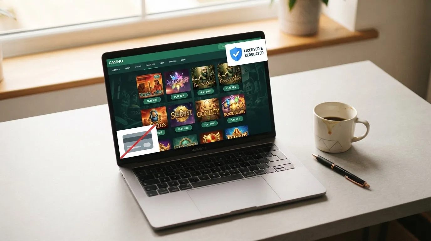Een Nederlandse casino-interface met een doorgestreept AfterPay-logo en de Ksa-vergunning zichtbaar op de achtergrond.